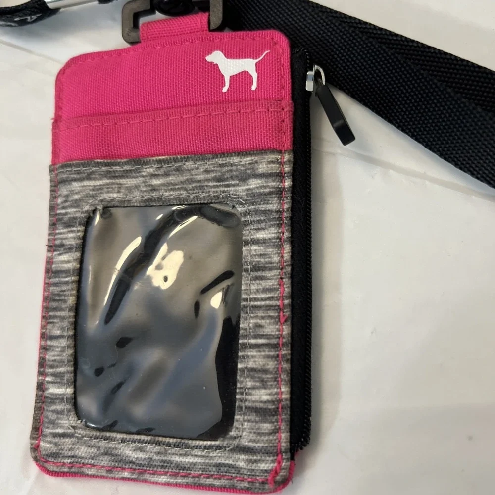 Pink VS Wallet Student ID Key Chain Case Badge Holder Lanyard‎ Dog Logo HTF Rare